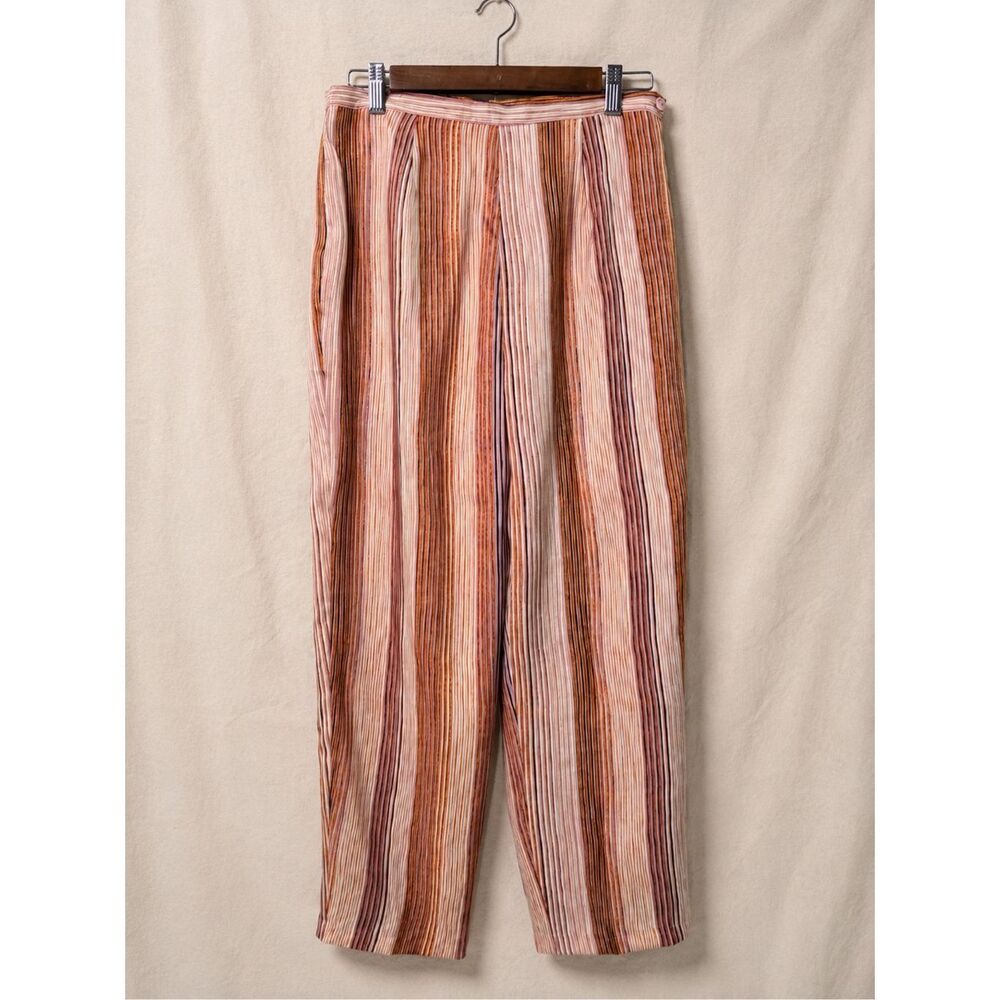 PIANO 100% Silk Wide Leg Pants Pink Orange Stripe Palazzo Pants Size 10